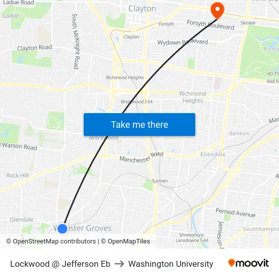 Lockwood @ Jefferson Eb to Washington University map
