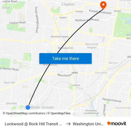 Lockwood @ Rock Hill Transit Center Wb to Washington University map