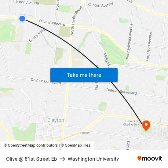 Olive @ 81st Street Eb to Washington University map