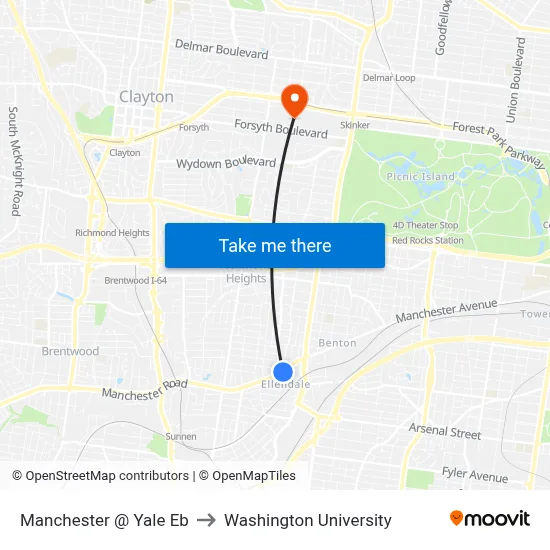 Manchester @ Yale Eb to Washington University map