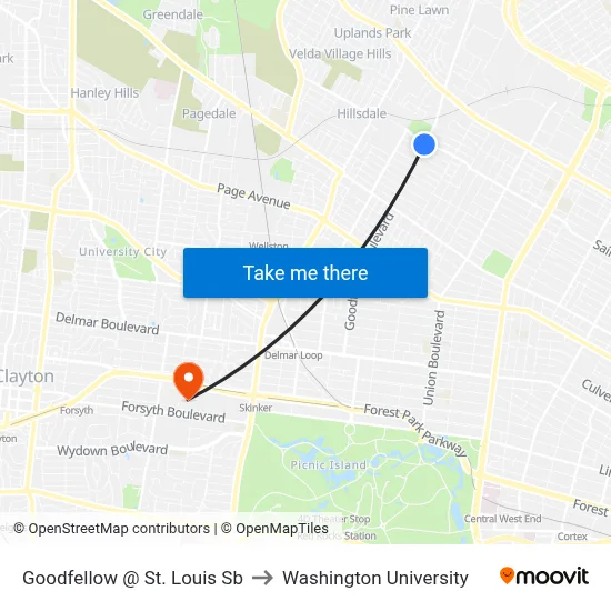Goodfellow @ St. Louis Sb to Washington University map