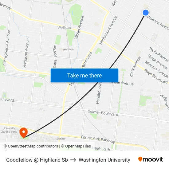 Goodfellow @ Highland Sb to Washington University map