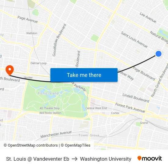 St. Louis @ Vandeventer Eb to Washington University map