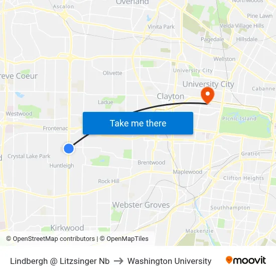 Lindbergh @ Litzsinger Nb to Washington University map