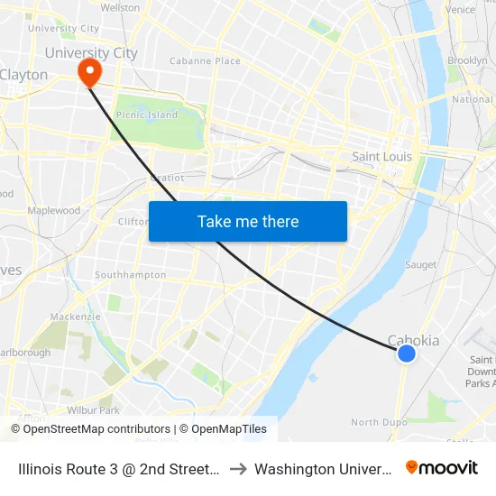Illinois Route 3 @ 2nd Street Nb to Washington University map