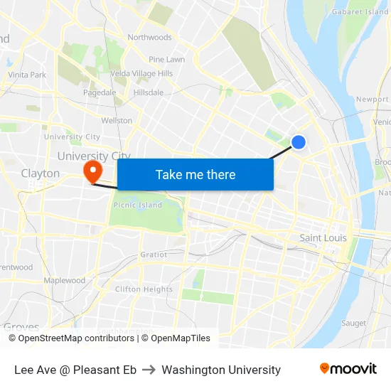 Lee Ave @ Pleasant Eb to Washington University map
