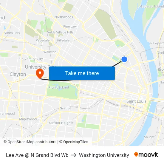 Lee Ave @ N Grand Blvd Wb to Washington University map
