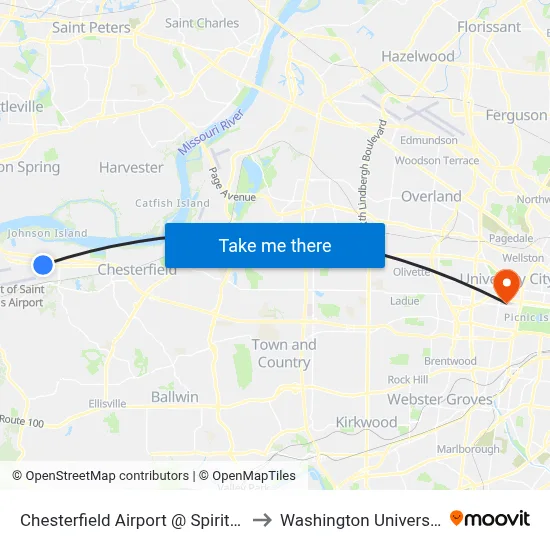 Chesterfield Airport @ Spirit Eb to Washington University map