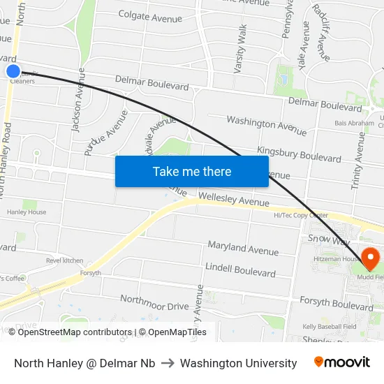 North Hanley @ Delmar Nb to Washington University map
