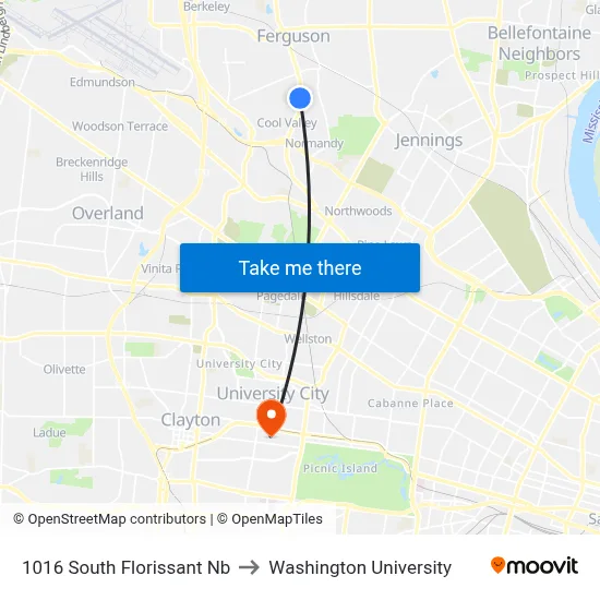 1016 South Florissant Nb to Washington University map