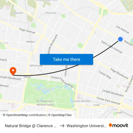 Natural Bridge @ Clarence Eb to Washington University map