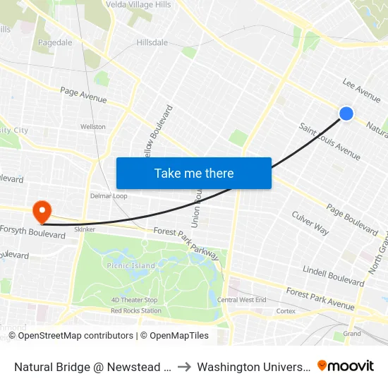 Natural Bridge @ Newstead Eb to Washington University map