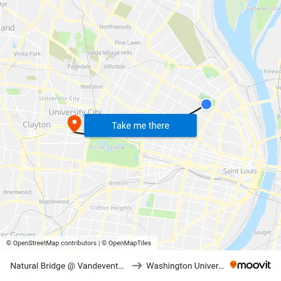 Natural Bridge @ Vandeventer Eb to Washington University map