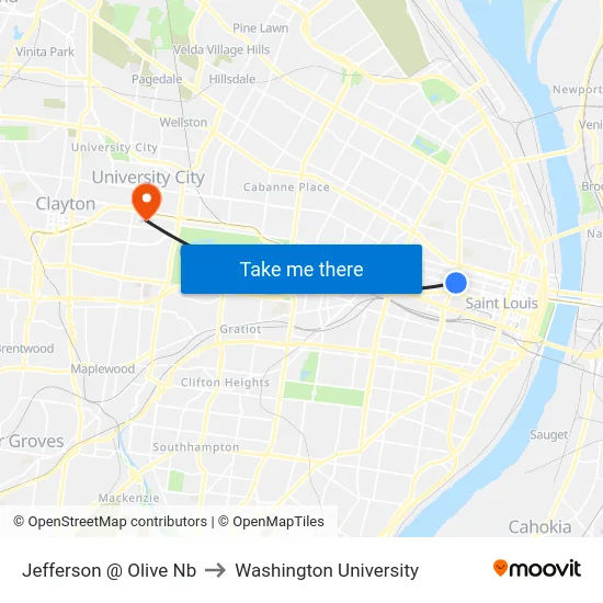 Jefferson @ Olive Nb to Washington University map