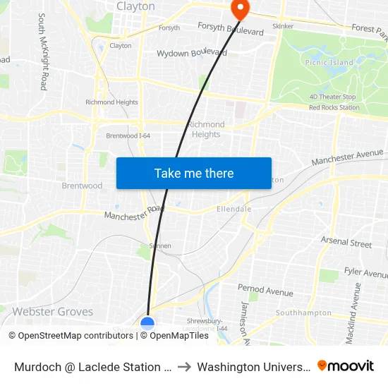 Murdoch @ Laclede Station Eb to Washington University map