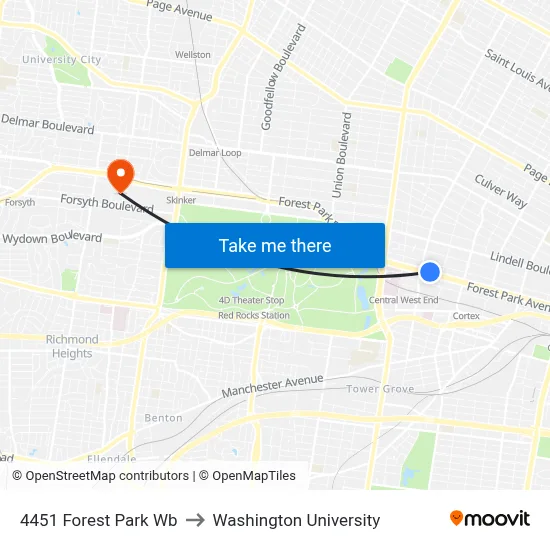 4451 Forest Park Wb to Washington University map