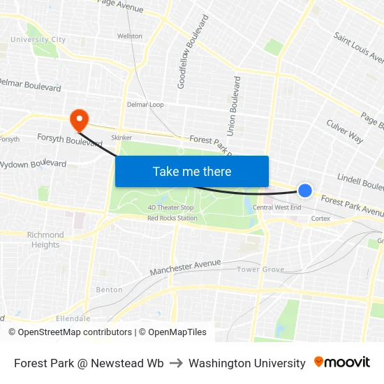 Forest Park @ Newstead Wb to Washington University map