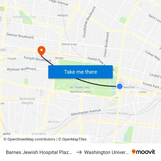Barnes Jewish Hospital Plaza Wb to Washington University map