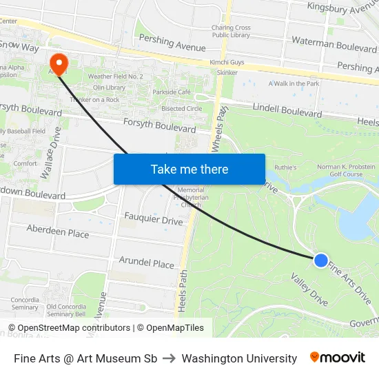 Fine Arts @ Art Museum Sb to Washington University map