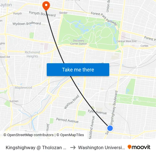 Kingshighway @ Tholozan Sb to Washington University map