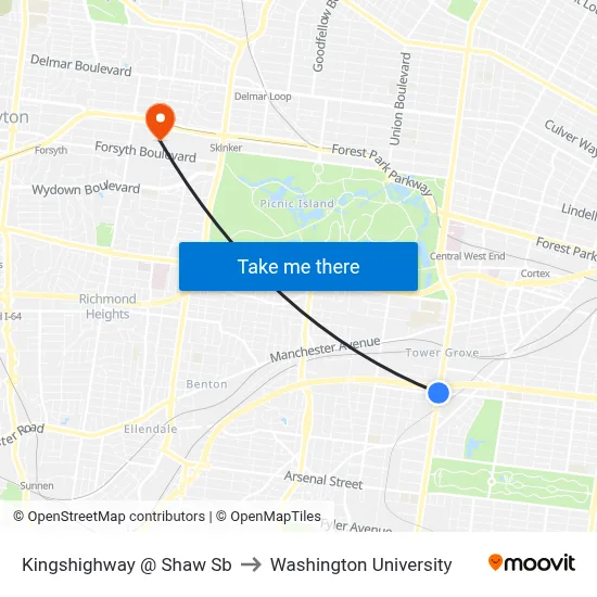 Kingshighway @ Shaw Sb to Washington University map