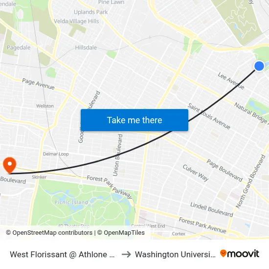 West Florissant @ Athlone Sb to Washington University map