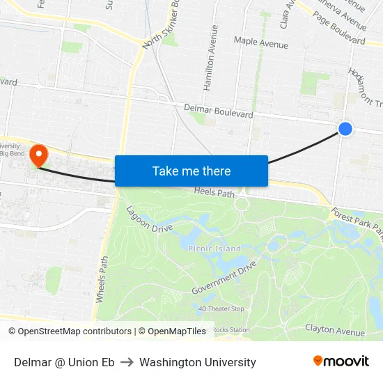 Delmar @ Union Eb to Washington University map