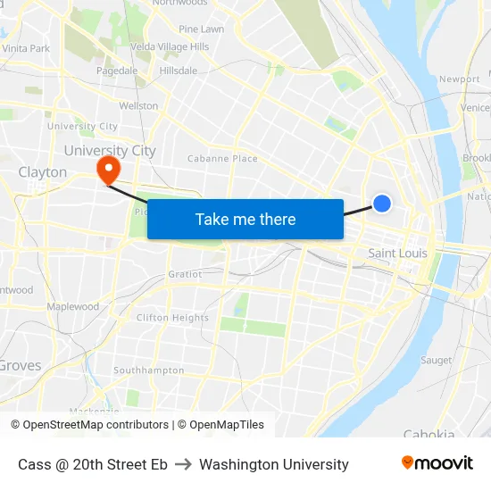 Cass @ 20th Street Eb to Washington University map