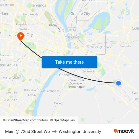 Main @ 72nd Street Wb to Washington University map
