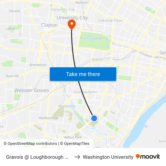 Gravois @ Loughborough Wb to Washington University map