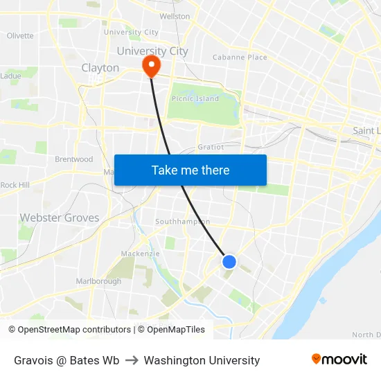 Gravois @ Bates Wb to Washington University map