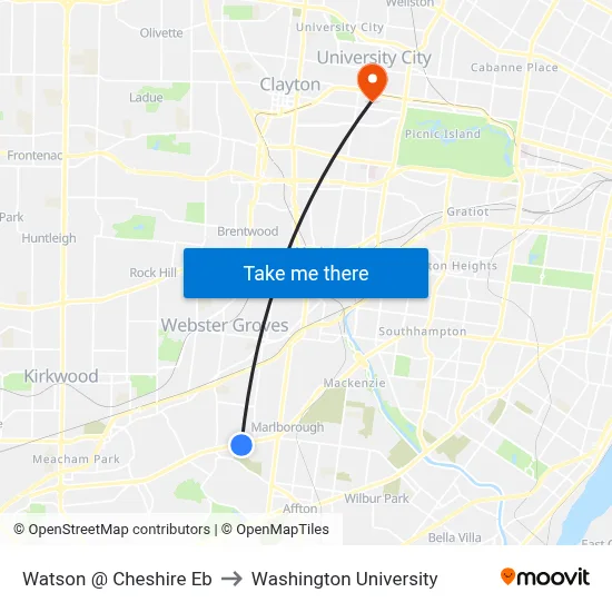 Watson @ Cheshire Eb to Washington University map