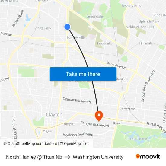 North Hanley @ Titus Nb to Washington University map