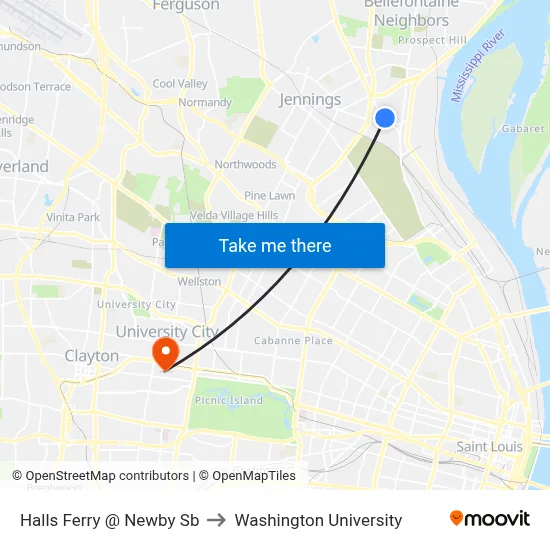 Halls Ferry @ Newby Sb to Washington University map