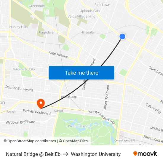 Natural Bridge @ Belt Eb to Washington University map