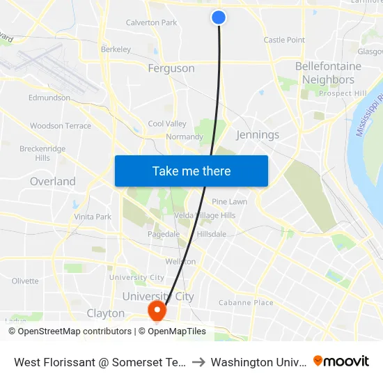 West Florissant @ Somerset Terrace Sb to Washington University map