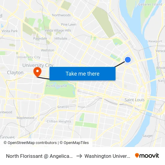 North Florissant @ Angelica Nb to Washington University map