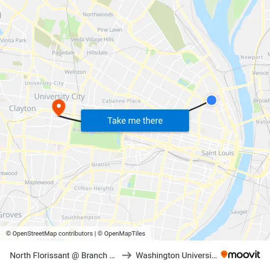 North Florissant @ Branch Nb to Washington University map