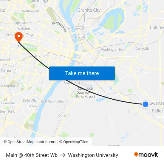 Main @ 40th Street Wb to Washington University map