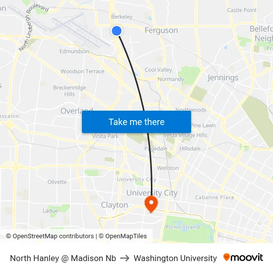 North Hanley @ Madison Nb to Washington University map