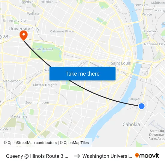 Queeny @ Illinois Route 3 Wb to Washington University map