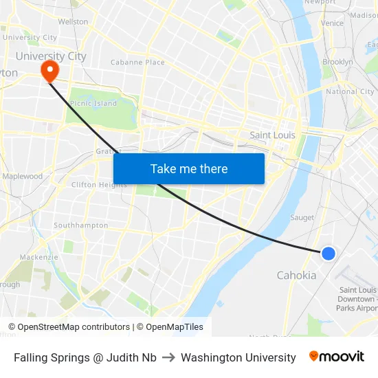 Falling Springs @ Judith Nb to Washington University map