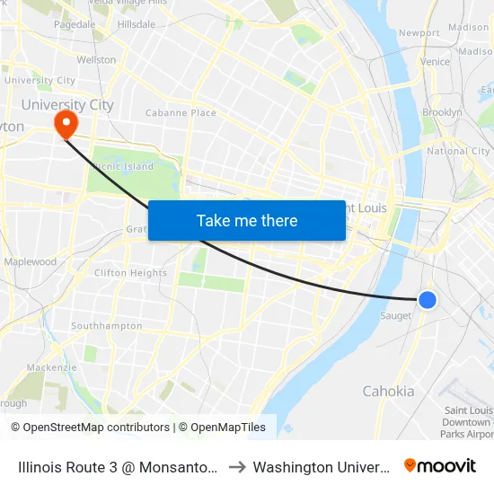 Illinois Route 3 @ Monsanto Nb to Washington University map