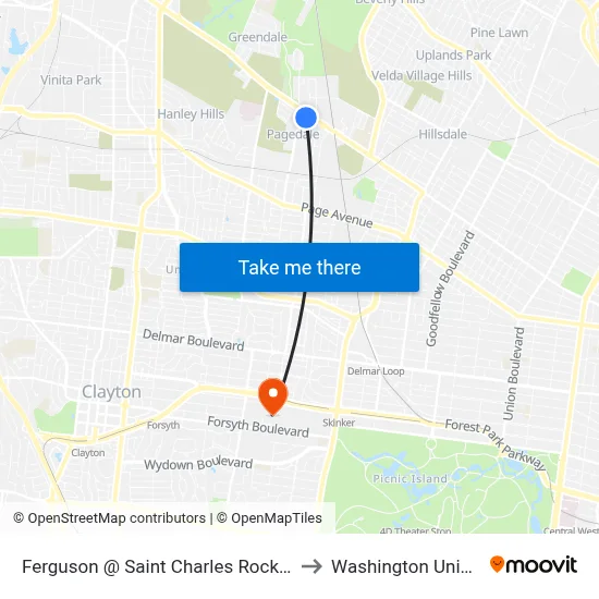 Ferguson @ Saint Charles Rock Road Sb to Washington University map