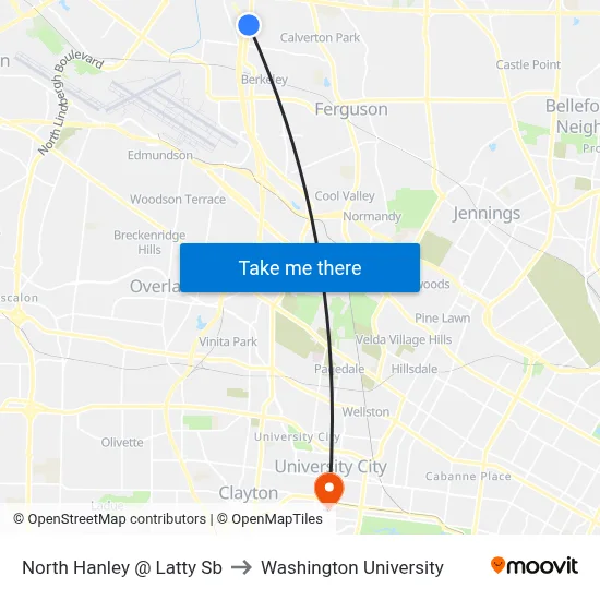 North Hanley @ Latty Sb to Washington University map