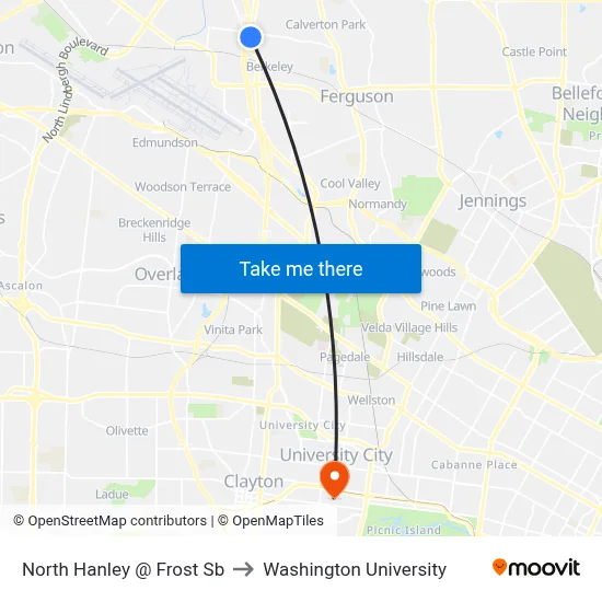 North Hanley @ Frost Sb to Washington University map