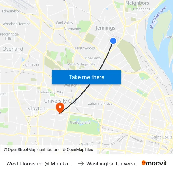 West Florissant @ Mimika Sb to Washington University map
