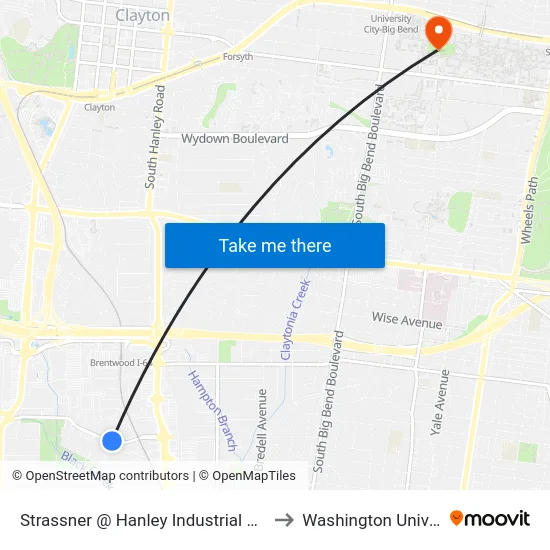 Strassner @ Hanley Industrial Court Wb to Washington University map