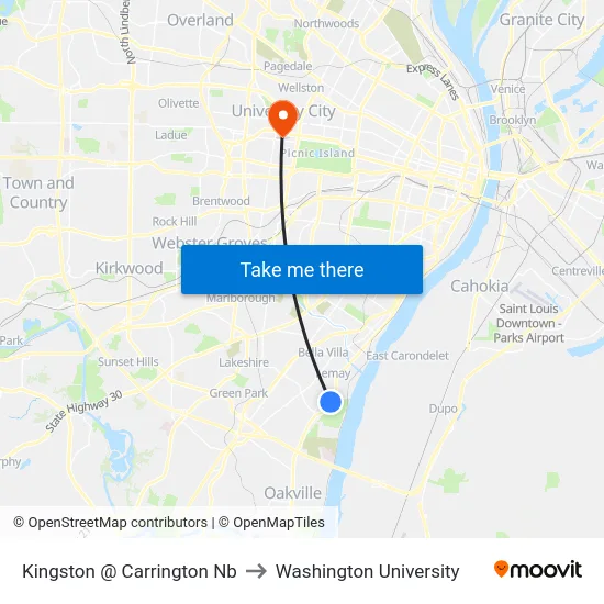 Kingston @ Carrington Nb to Washington University map