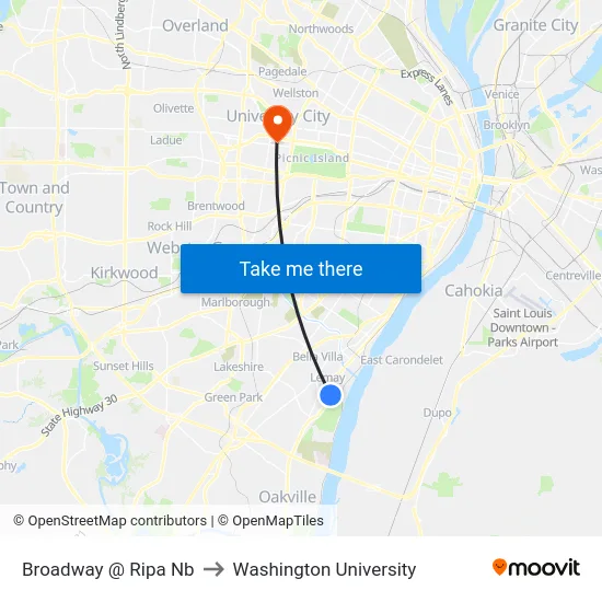 Broadway @ Ripa Nb to Washington University map